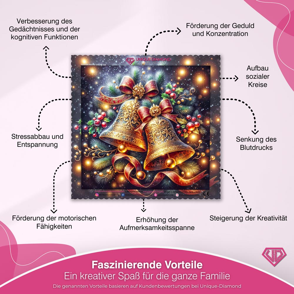 5D Diamond Painting – Festliche Weihnachtsglocken in Gold