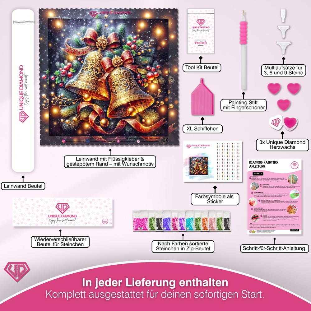 5D Diamond Painting – Festliche Weihnachtsglocken in Gold