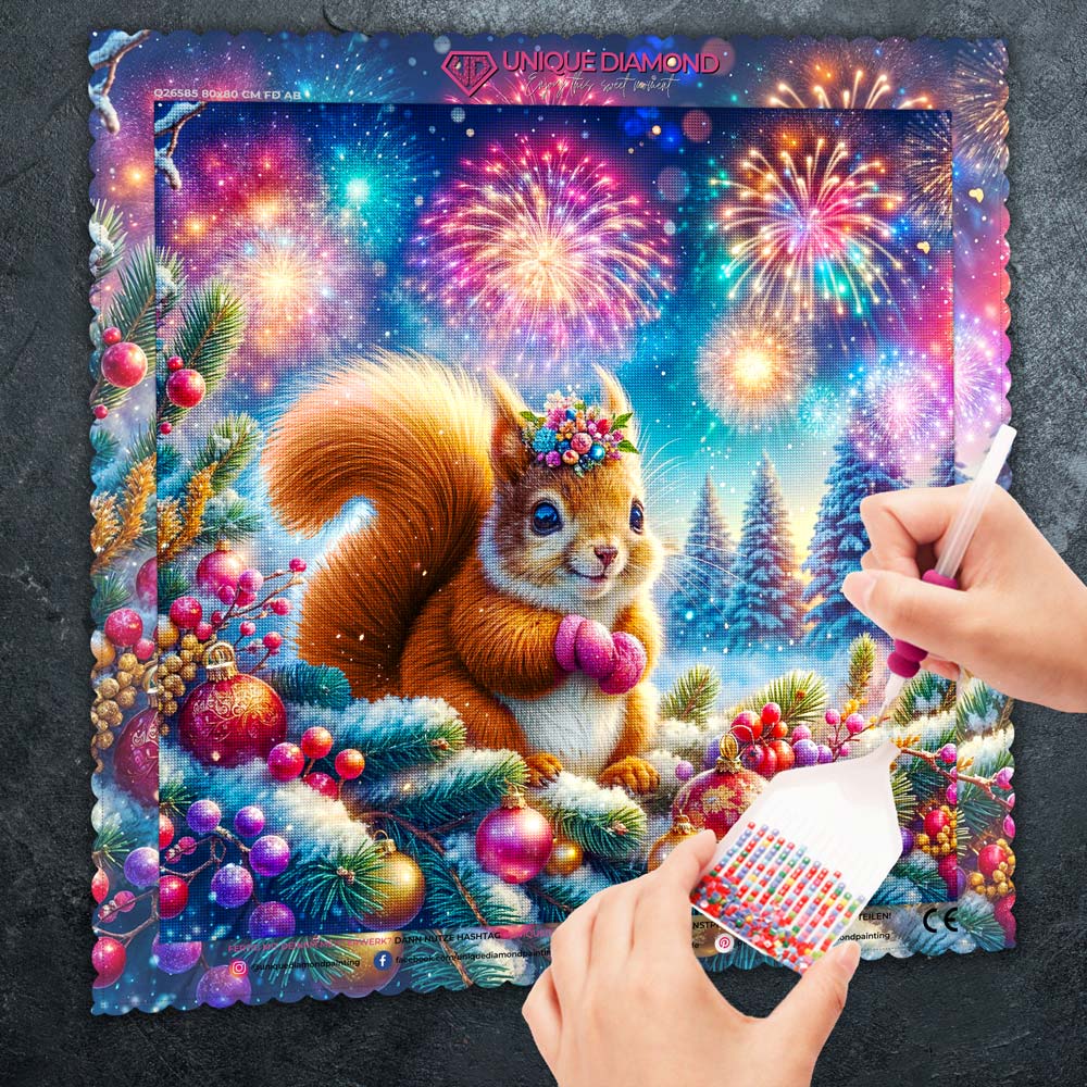5D Diamond Painting – Funkelpfötchen & das Silvesterwunder, Unique-Diamond