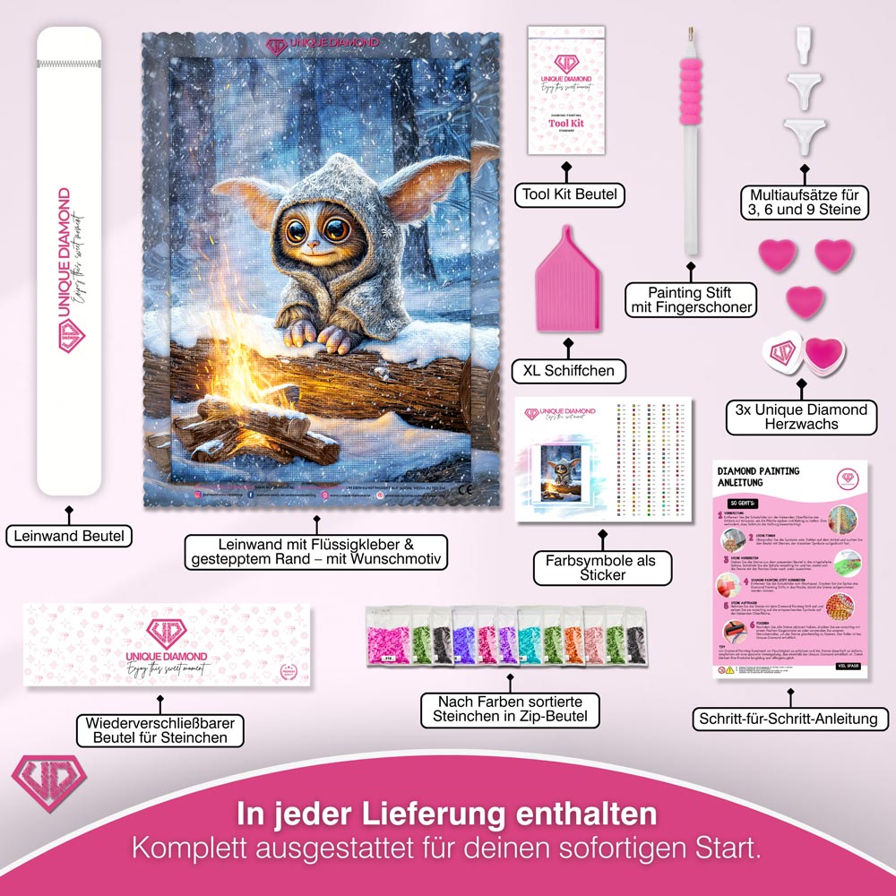 5D Diamond Painting – Funkelpfote im Schneezauber