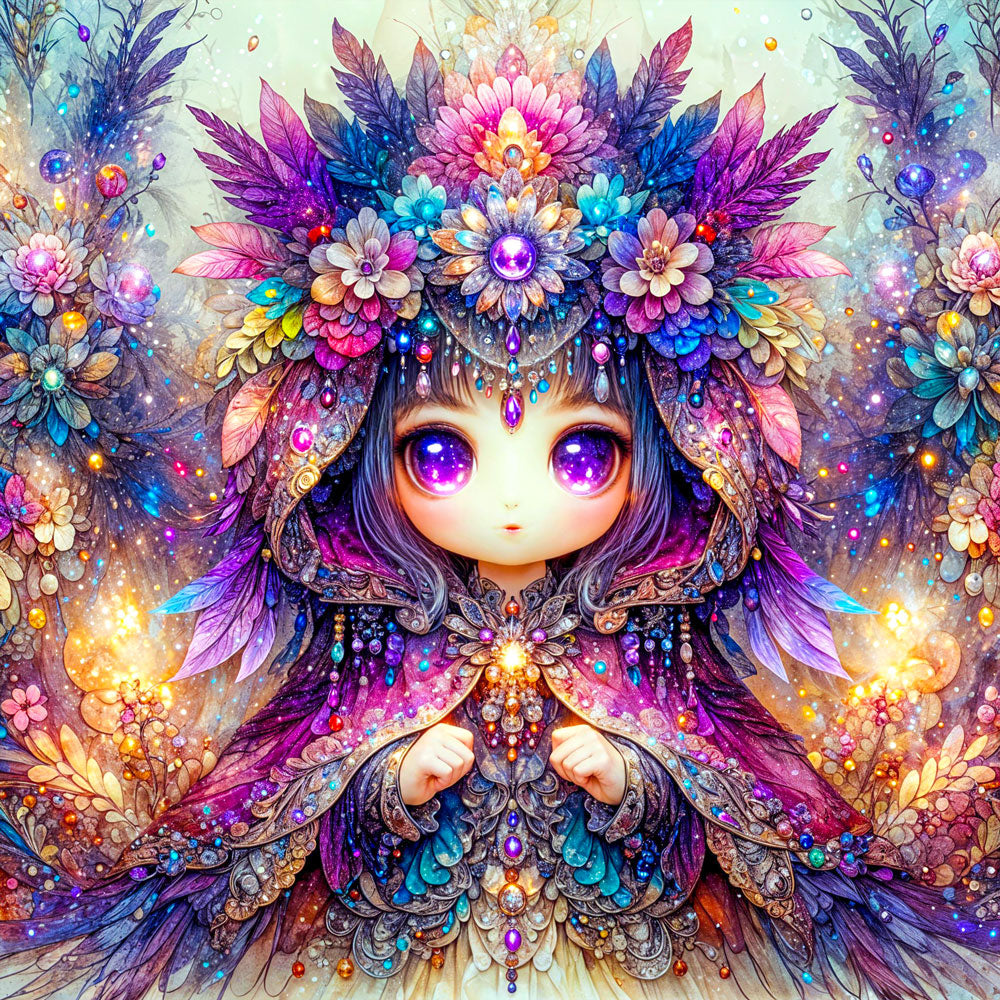 5D Diamond Painting – Galaxia, Hüterin der Juwelenblüten, Unique-Diamond