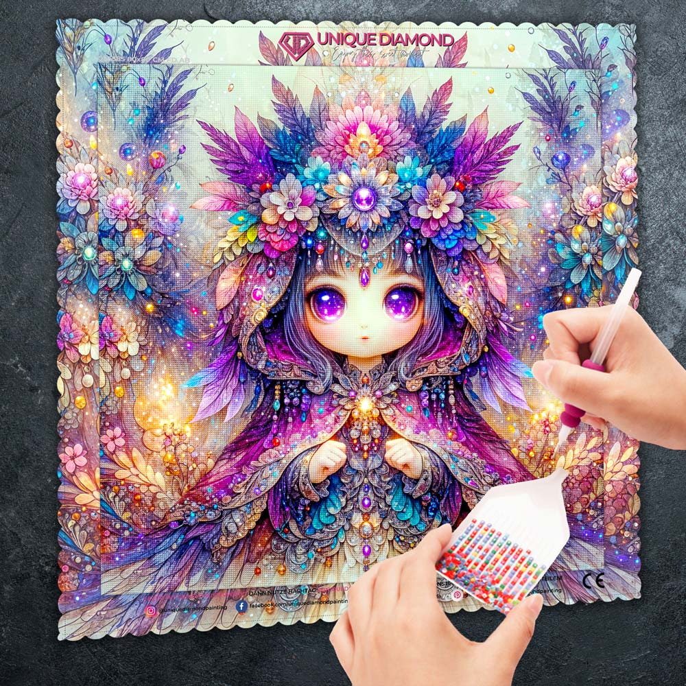 5D Diamond Painting – Galaxia, Hüterin der Juwelenblüten, Unique-Diamond