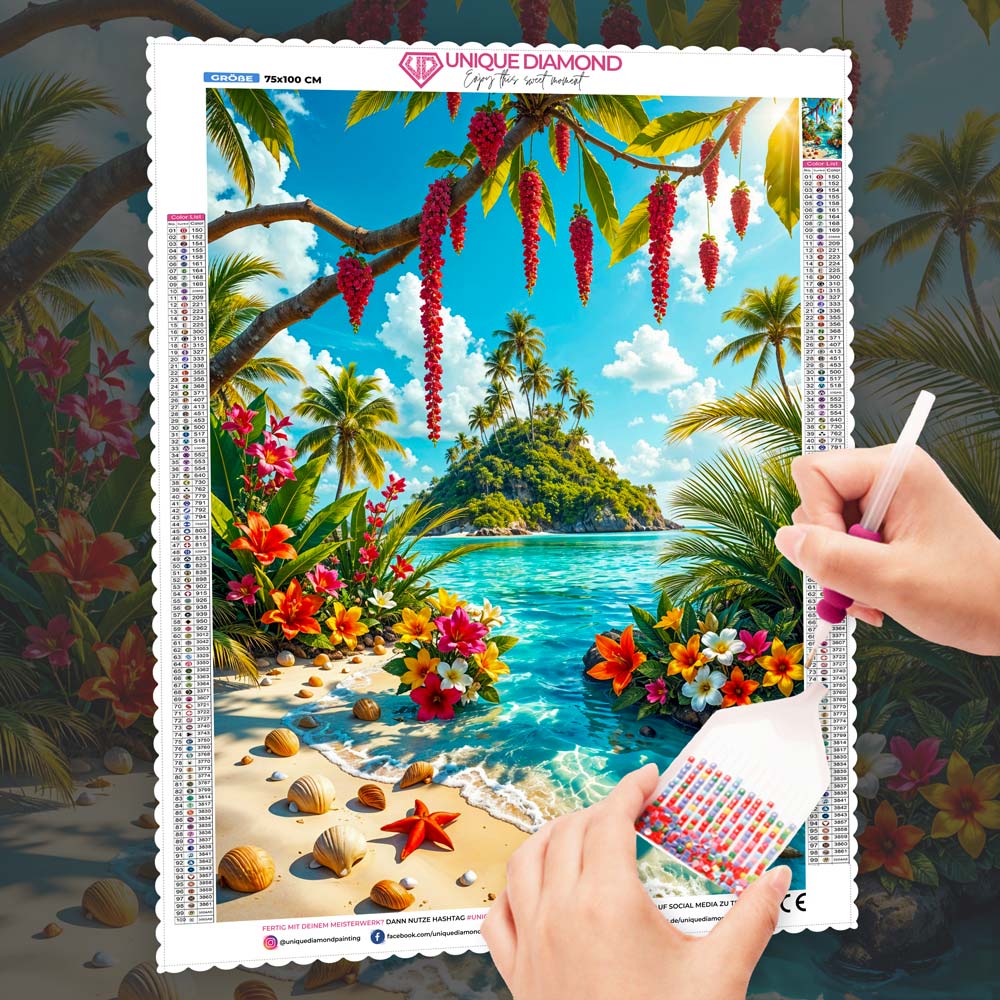 5D Diamond Painting – Insel der Blütenmagie, Unique-Diamond
