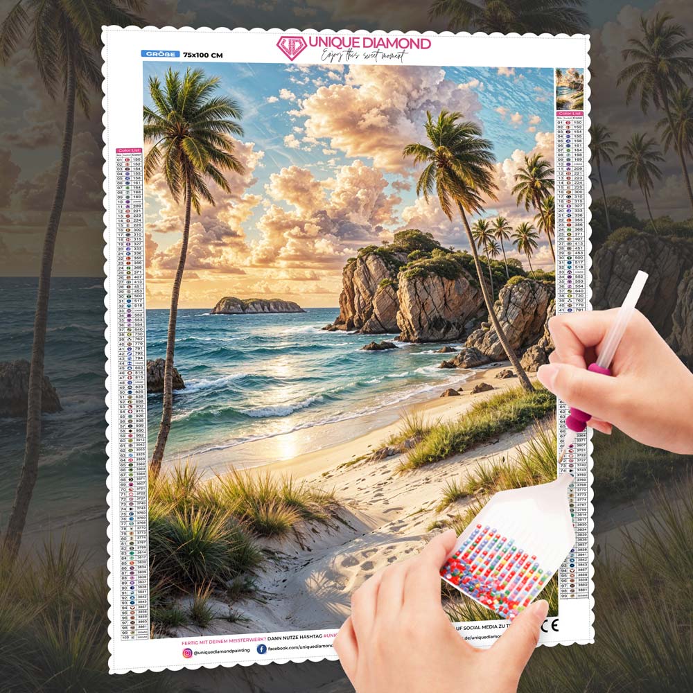 5D Diamond Painting – Insel der goldenen Wellen, Unique-Diamond