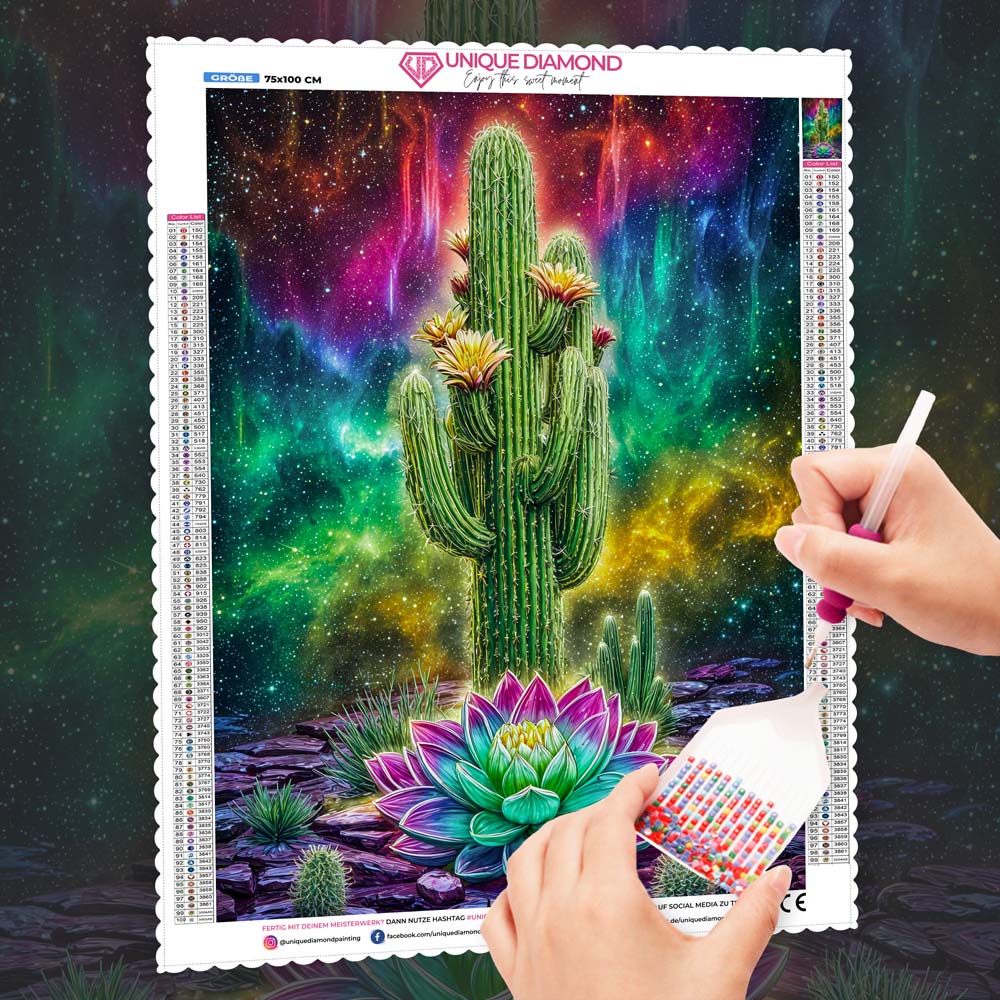 5D Diamond Painting – Kaktuslicht im Sternennebel, Unique-Diamond