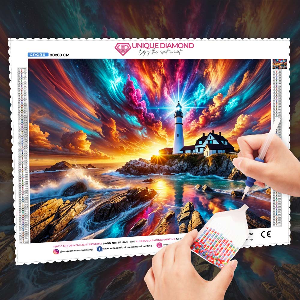 5D Diamond Painting – Leuchtturm der Farbenpracht, Unique-Diamond