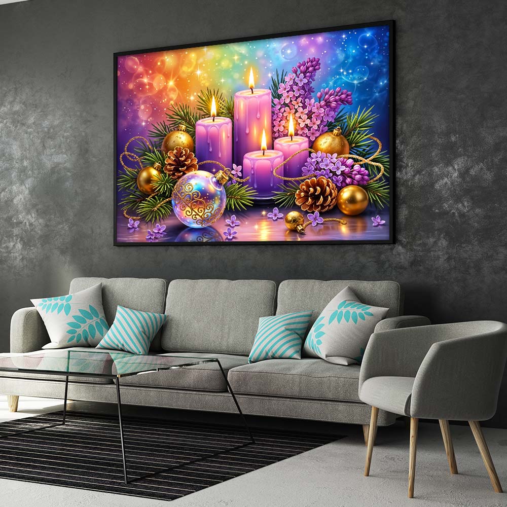 5D Diamond Painting – Lila Adventskerzen im Weihnachtszauber