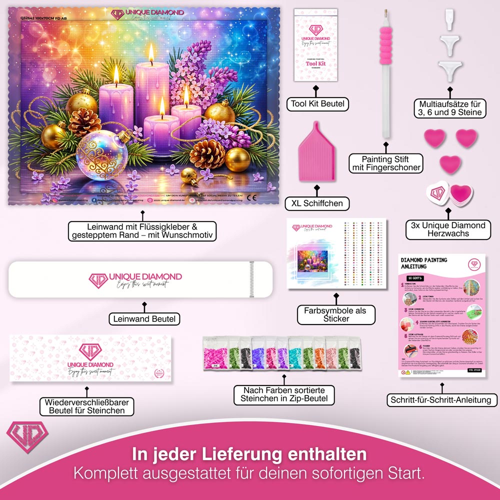 5D Diamond Painting – Lila Adventskerzen im Weihnachtszauber