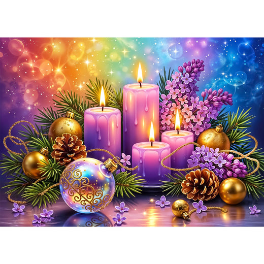 5D Diamond Painting – Lila Adventskerzen im Weihnachtszauber, Unique-Diamond