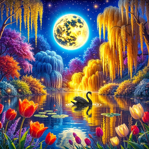 5D Diamond Painting – Nocturne des Schwarzen Schwans, Unique-Diamond
