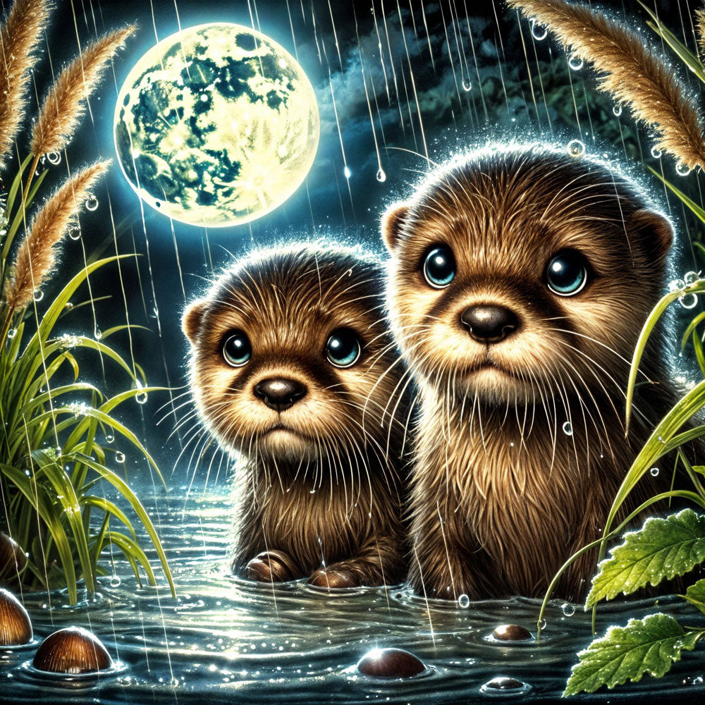 5D Diamond Painting – Otterträume im Mondlicht, Unique-Diamond
