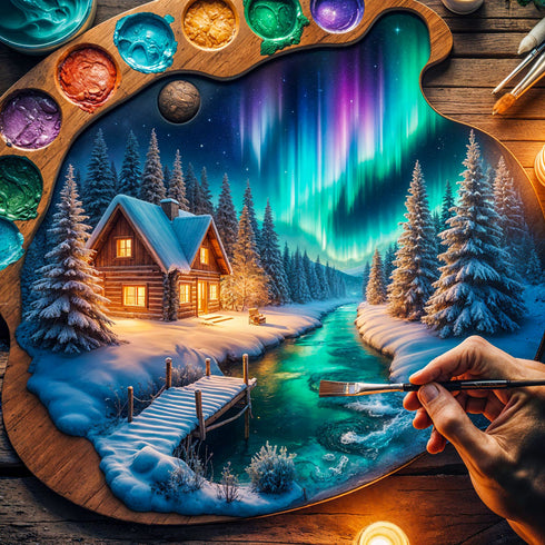 5D Diamond Painting – Polarlichtzauber im Künstlerherz, Unique-Diamond