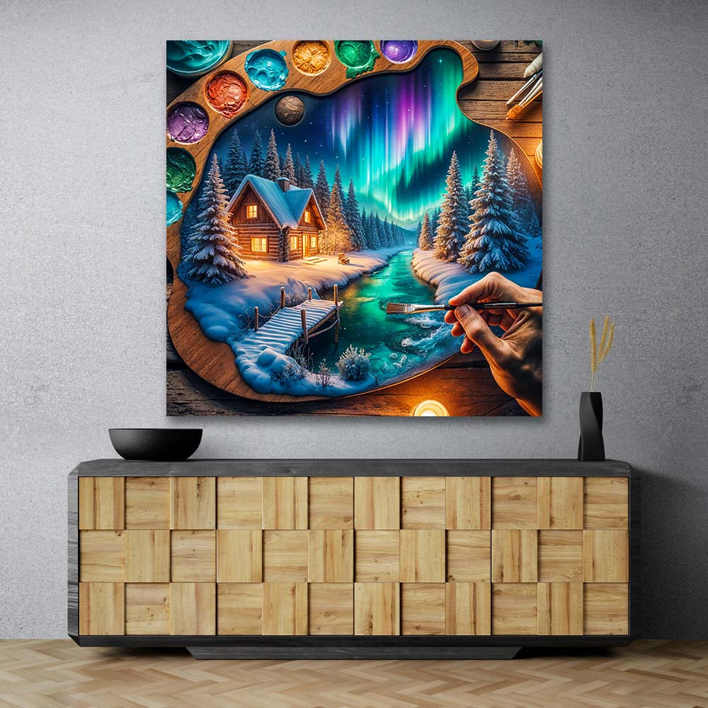 5D Diamond Painting – Polarlichtzauber im Künstlerherz, Unique-Diamond