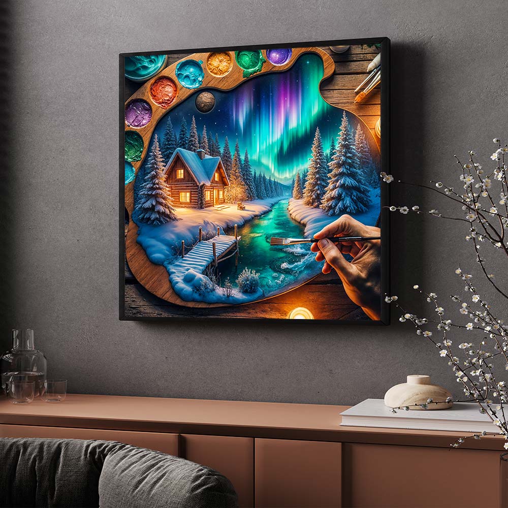 5D Diamond Painting – Polarlichtzauber im Künstlerherz, Unique-Diamond
