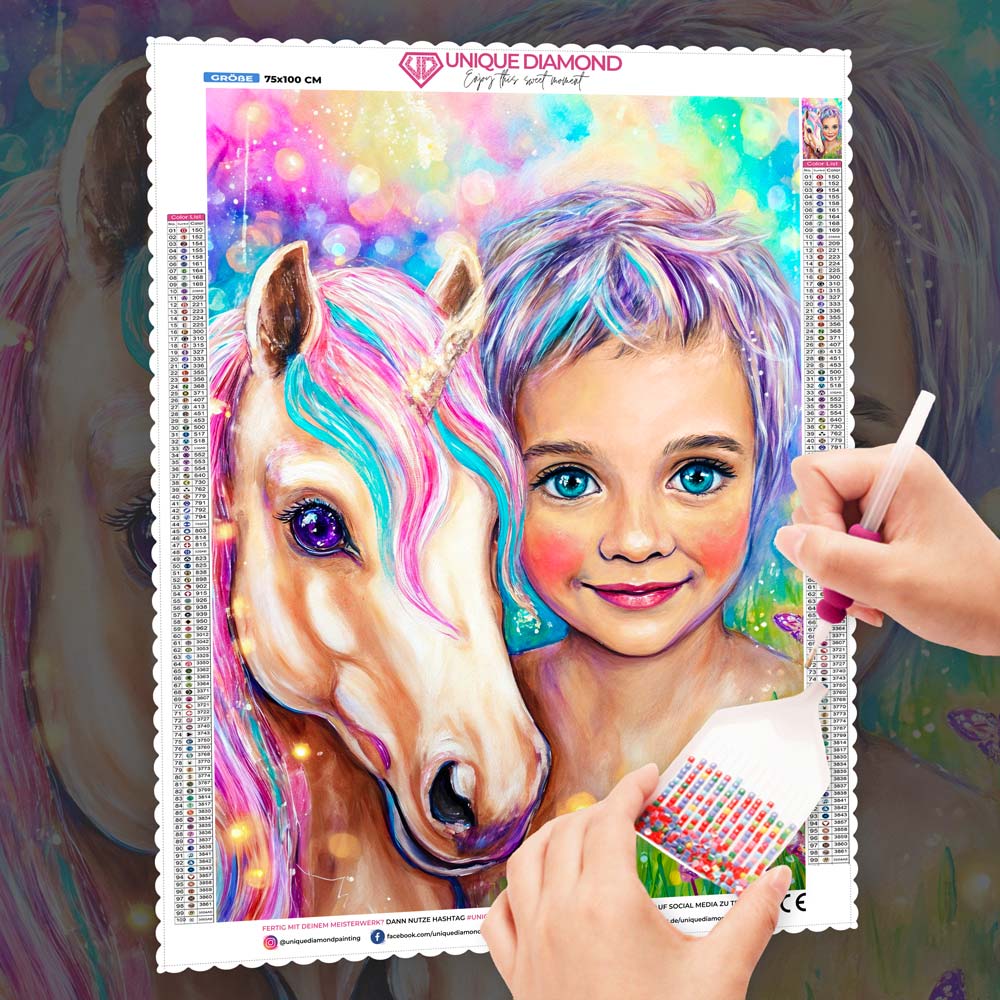5D Diamond Painting – Regenbogenglanz und Einhornzauber, Unique-Diamond