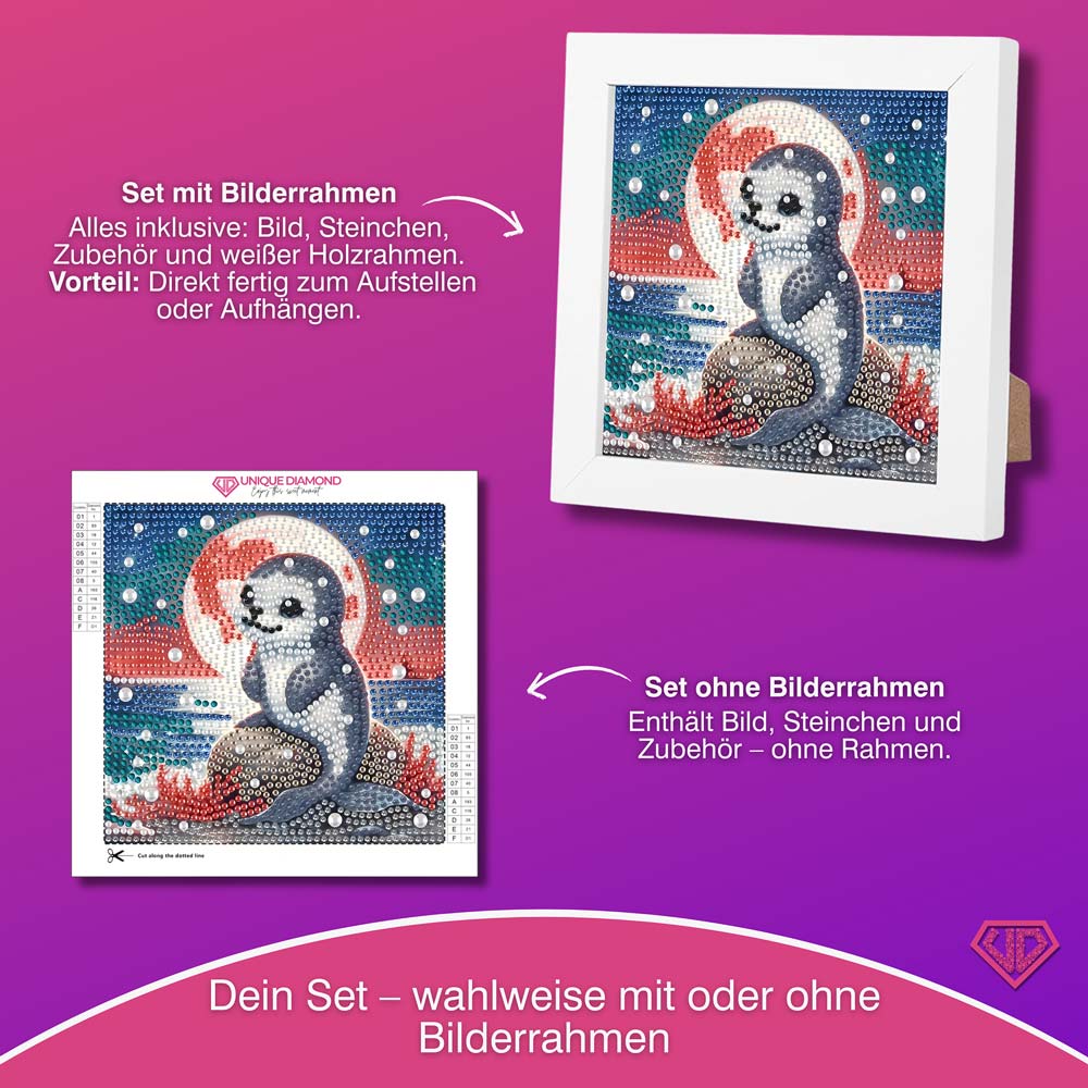 5D Diamond Painting – Robbe Luna im Polarlicht, Unique-Diamond