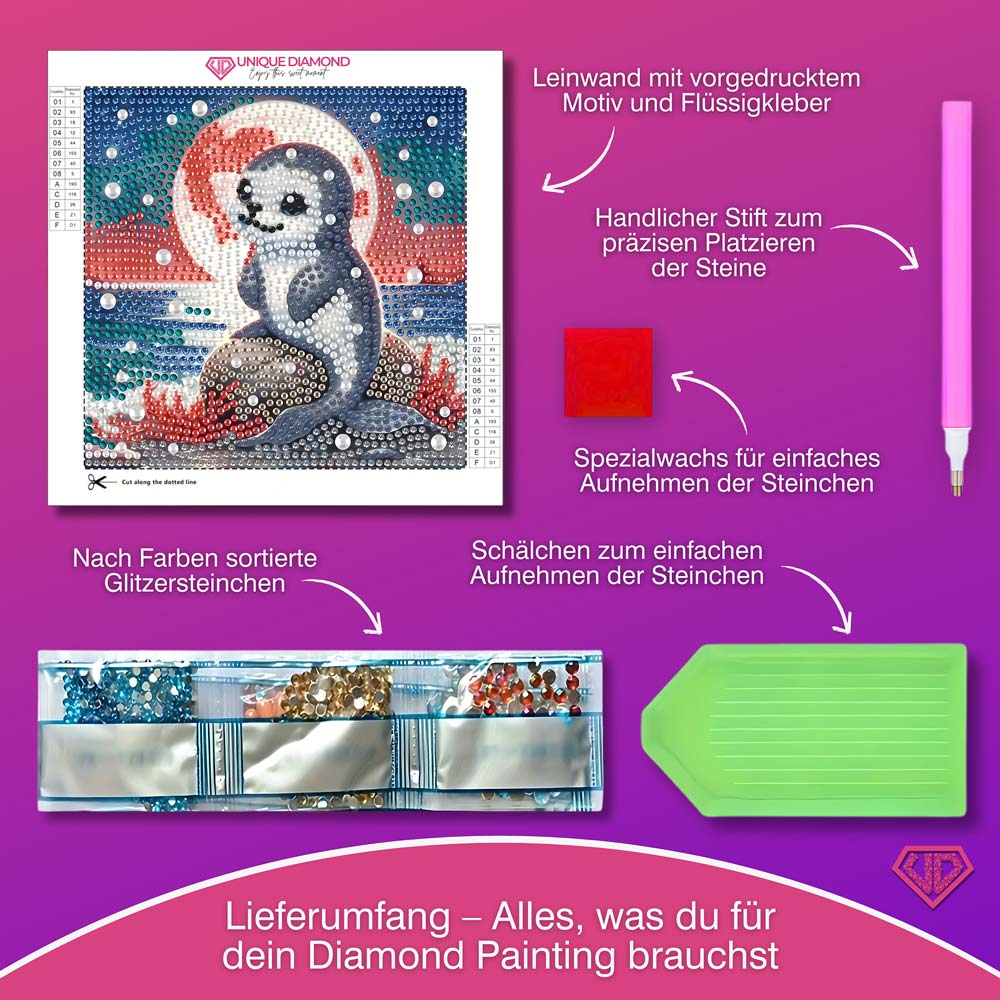 5D Diamond Painting – Robbe Luna im Polarlicht, Unique-Diamond