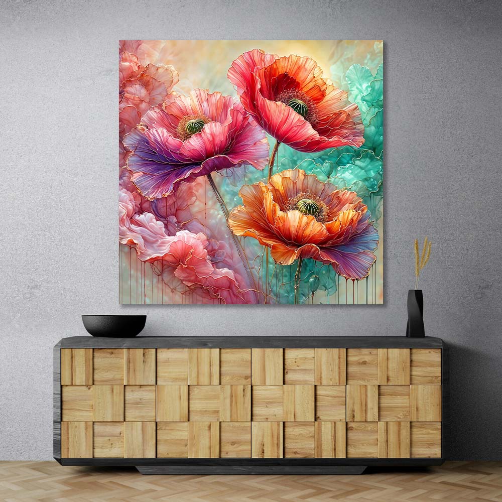 5D Diamond Painting – Seidenmohn im Farbnebel, Unique-Diamond