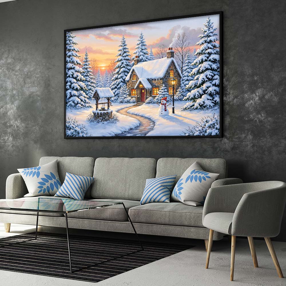 5D Diamond Painting – Sonnenuntergang im Winterwald Unique-Diamond