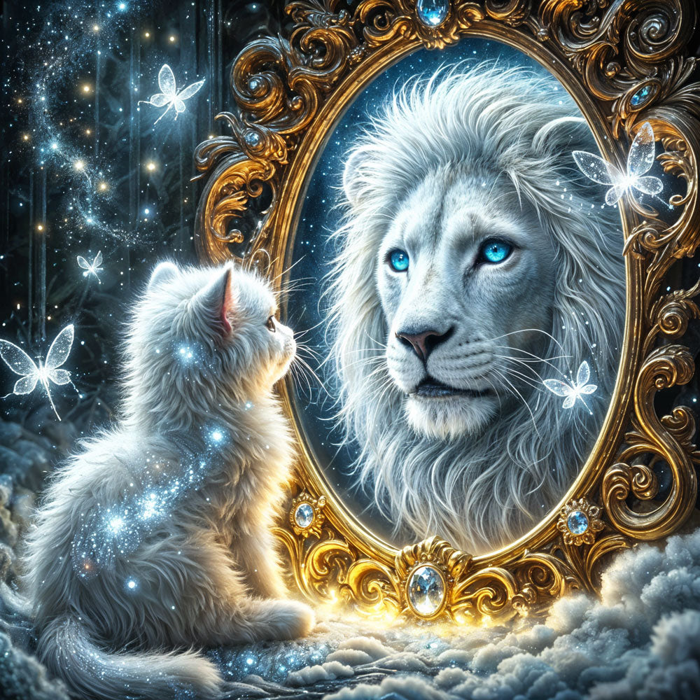 5D Diamond Painting – Spiegelbild der Stärke, Unique-Diamond