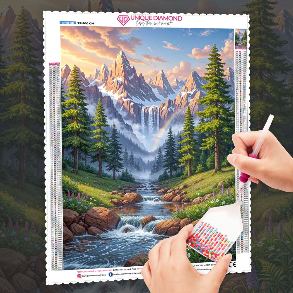 5D Diamond Painting – Tal der Regenbogenwasser, Unique-Diamond