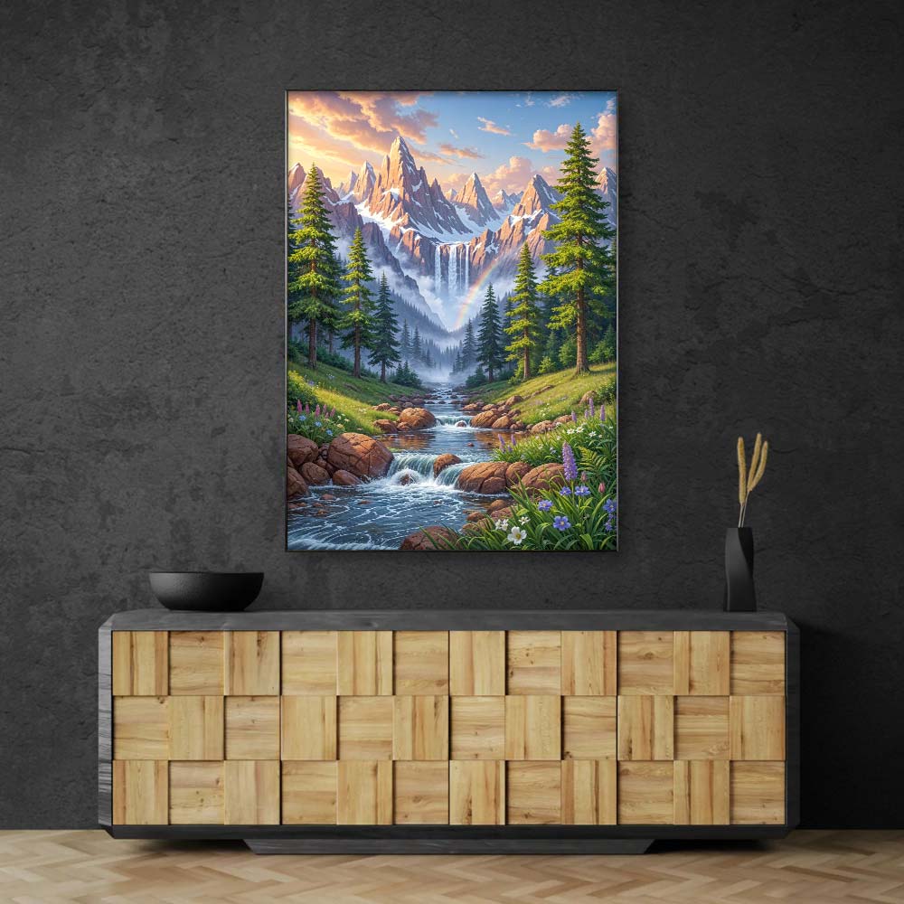 5D Diamond Painting – Tal der Regenbogenwasser, Unique-Diamond