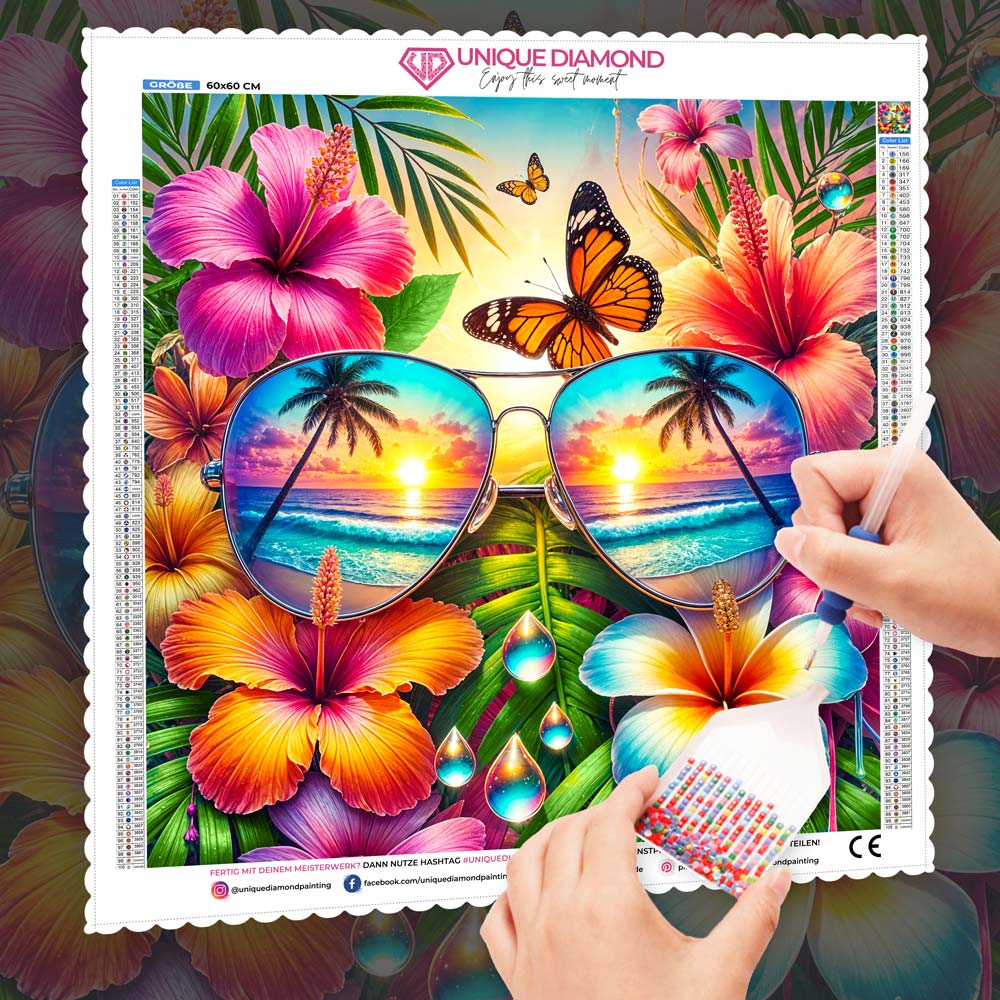 5D Diamond Painting – Tropenblick der Sonne, Unique-Diamond