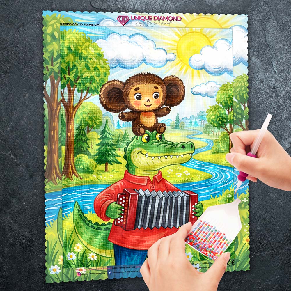 5D Diamond Painting – Tscheburaschka & Gena: Freunde fürs Leben Unique-Diamond