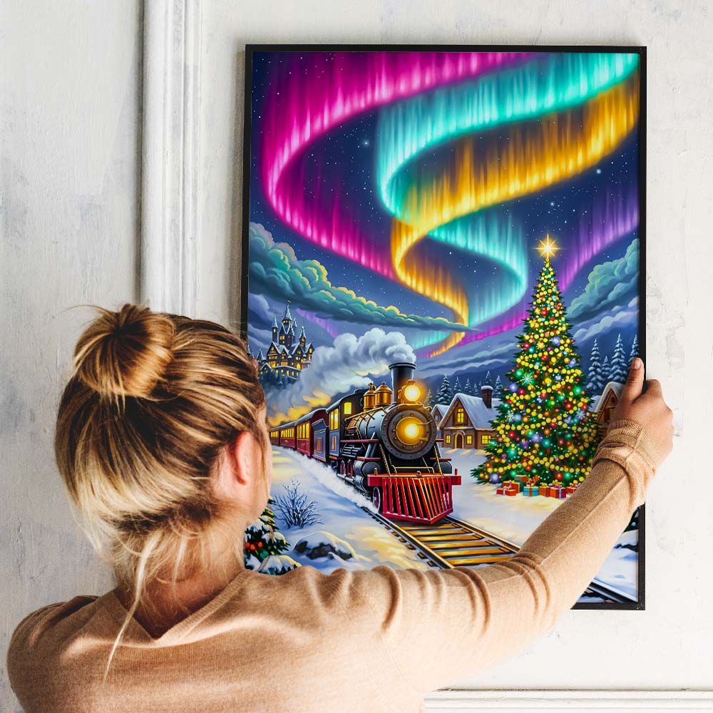 5D Diamond Painting – Weihnachtszug & Polarlichtmagie Unique-Diamond