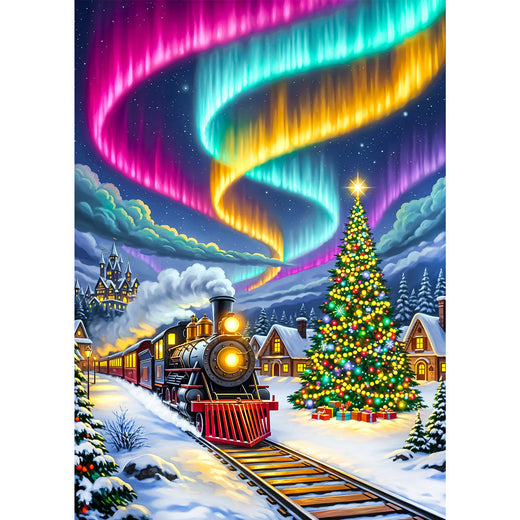 5D Diamond Painting – Weihnachtszug & Polarlichtmagie Unique-Diamond