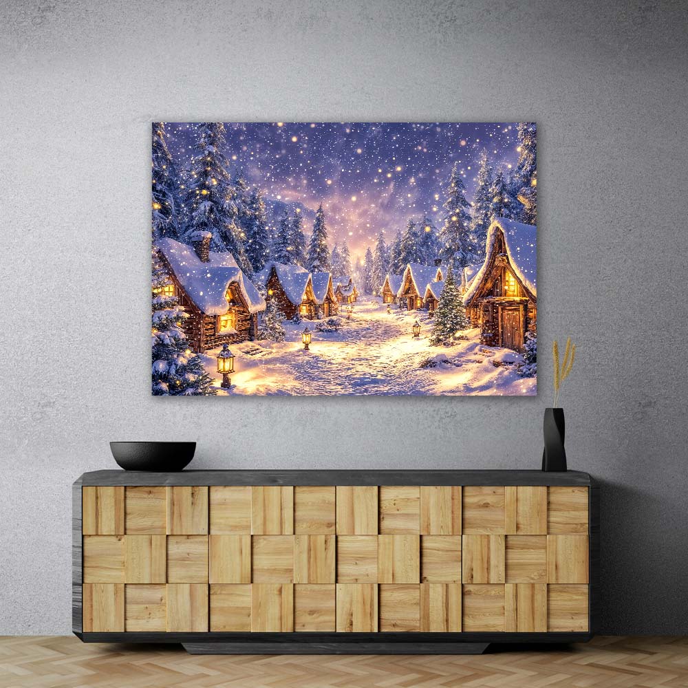 5D Diamond Painting – Winterstille im Hüttendorf, Unique-Diamond