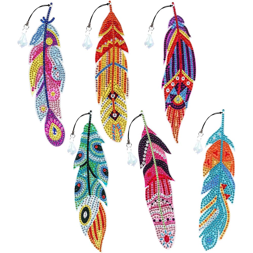 5D Diamond Painting Lesezeichen – Tribal Federn & Farbenpracht im 6er-Set, Unique-Diamond