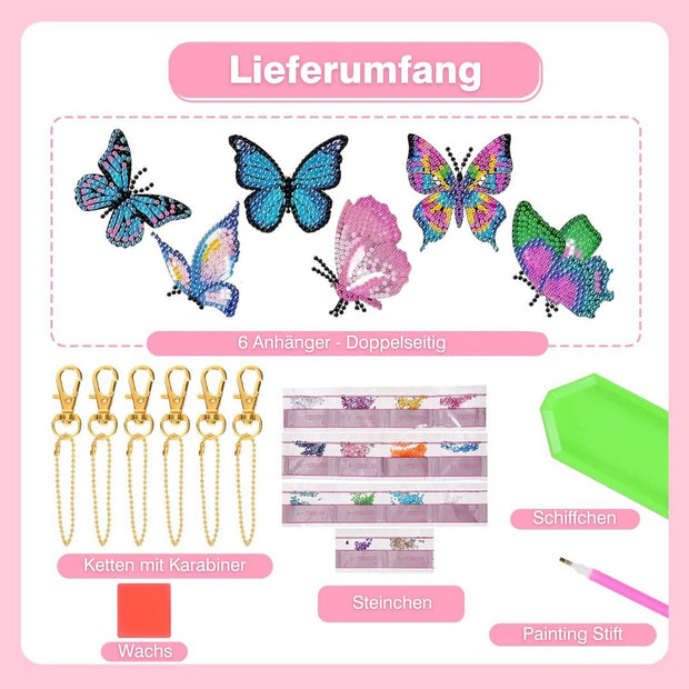 5D Diamond Painting Anhänger – Schmetterlingspoesie 6 Stück, Unique-Diamond