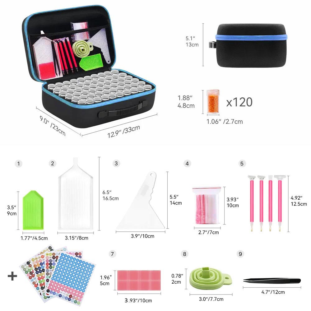 Diamond Painting Koffer Hellblau mit 120 Dosen + Zubehör, Unique-Diamond