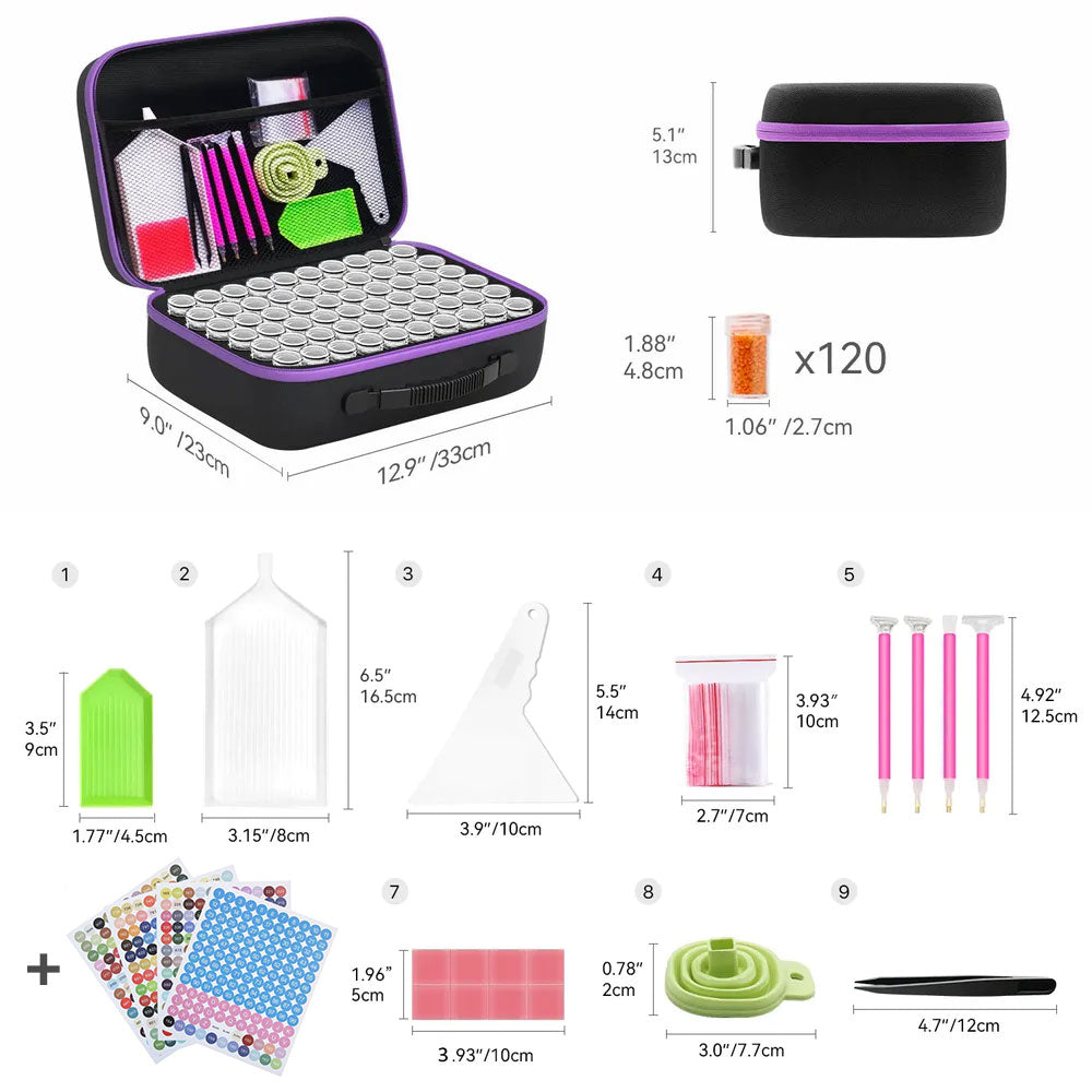 Diamond Painting Koffer Lila mit 120 Dosen + Zubehör, Unique-Diamond