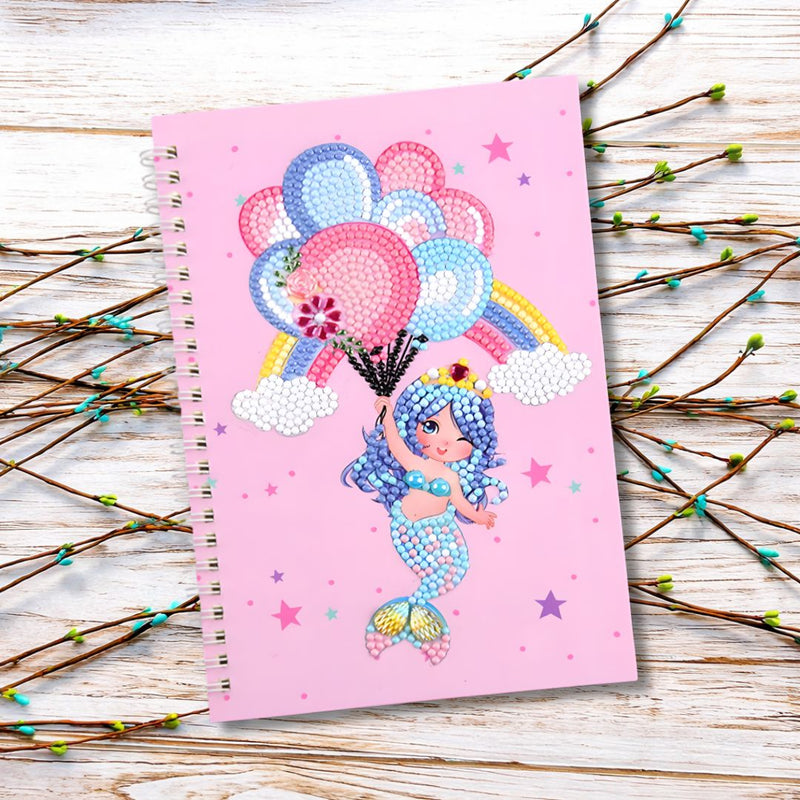 Diamond Painting Notizbuch Meerjungfrau mit Luftballons, Unique-Diamond