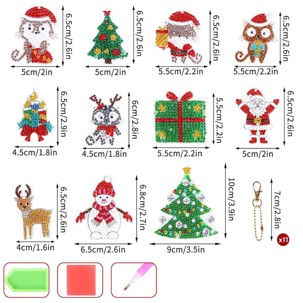 Diamond Painting Schlüsselanhänger Weihnachten 11 Stück, Unique-Diamond