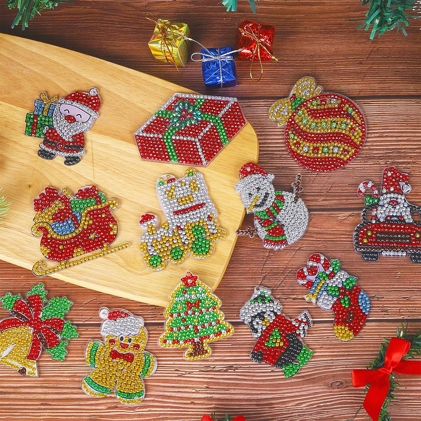 Diamond Painting Schlüsselanhänger Weihnachten 12 Stück, Unique-Diamond