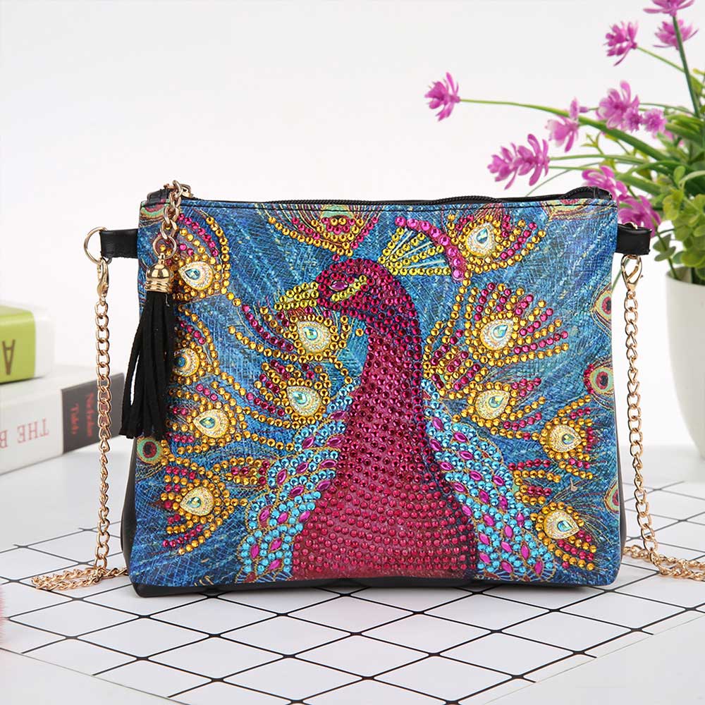 Diamond Painting Tasche Roter Pfau, Unique-Diamond