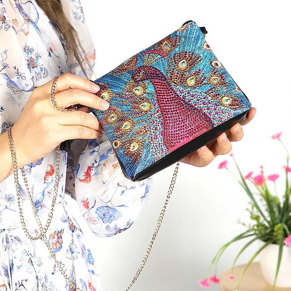 Diamond Painting Tasche Roter Pfau, Unique-Diamond
