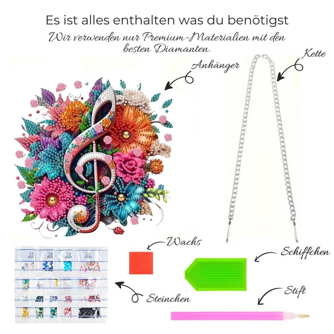 5D Diamond Painting Wandanhänger – Blütenklang mit Notenschlüssel, Unique-Diamond