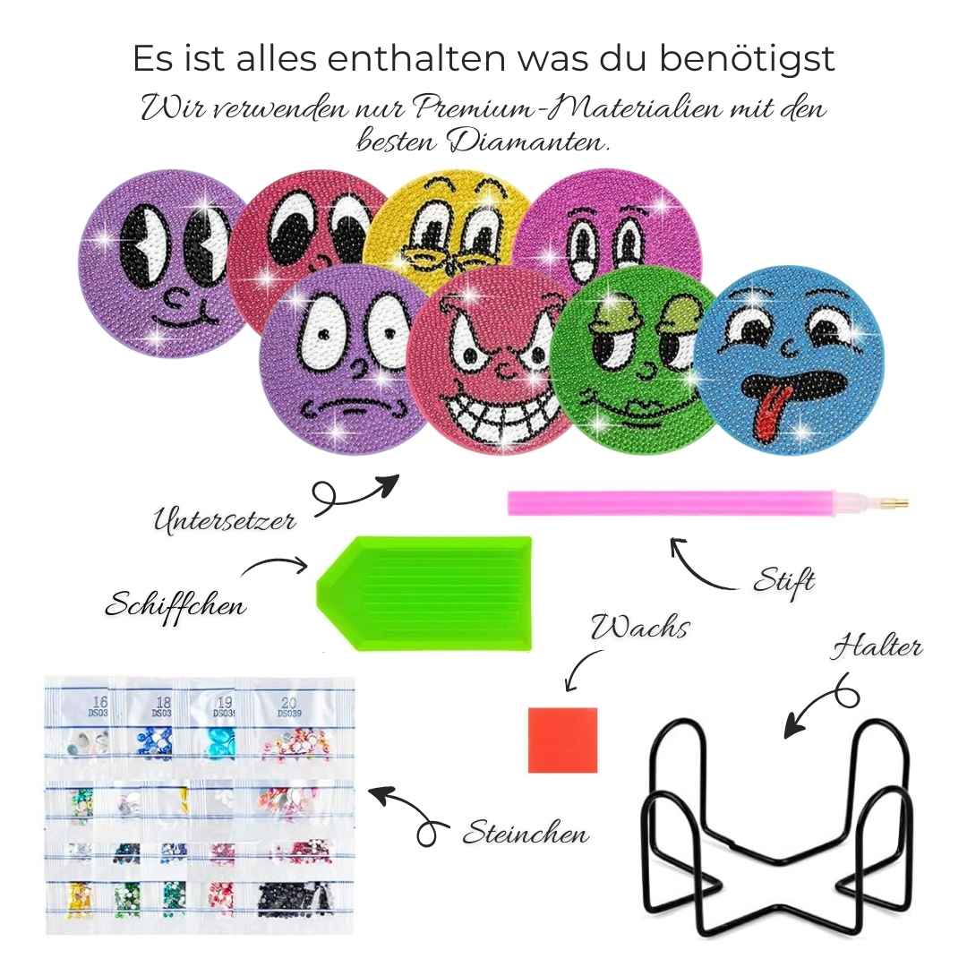 5D Diamond Painting Untersetzer Emoji 8 Stück, Unique-Diamond