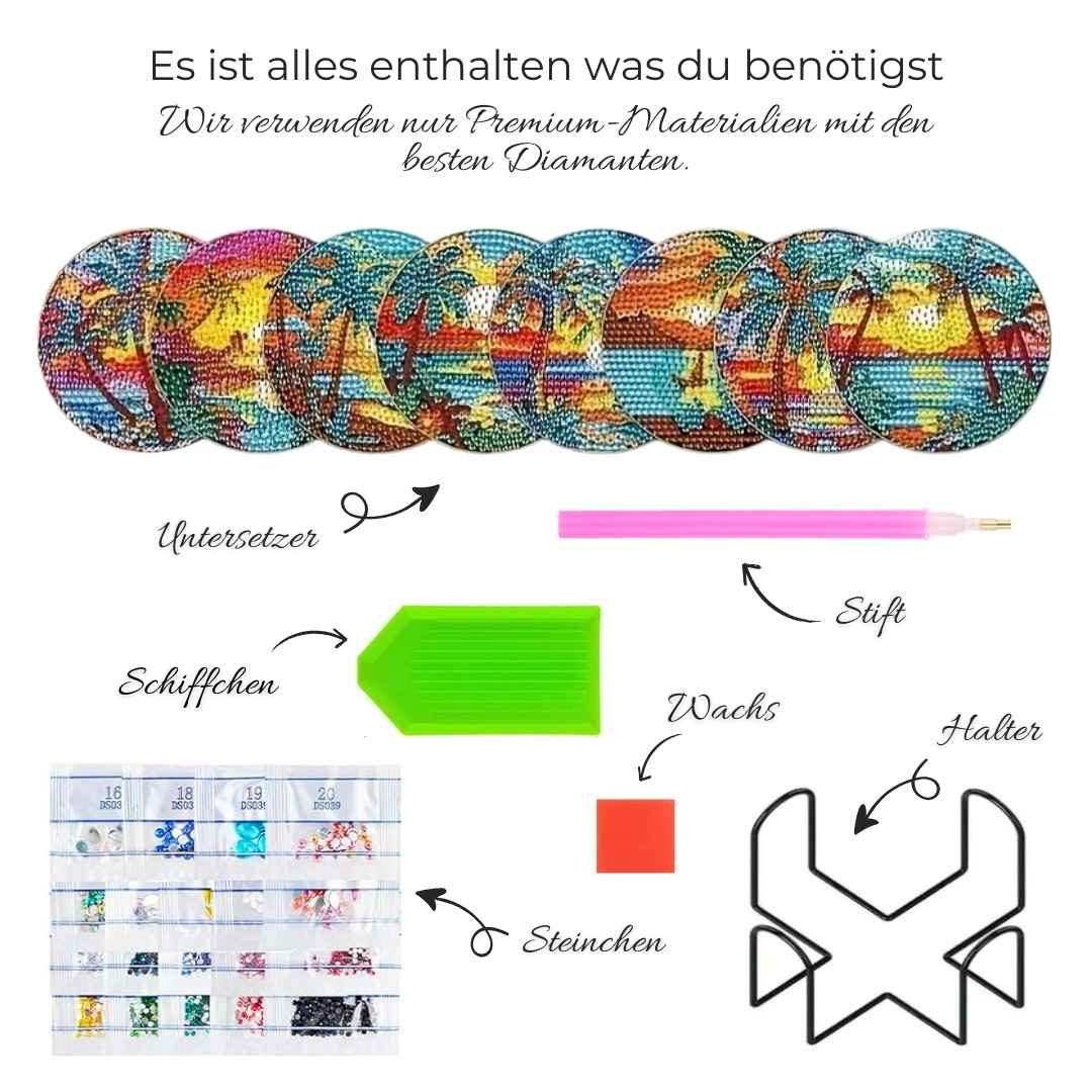 5D Diamond Painting Untersetzer – Tropischer Sonnenuntergang, Unique-Diamond