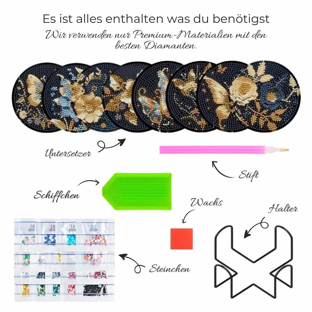 5D Diamond Painting Untersetzer – Eleganz in Gold, Unique-Diamond