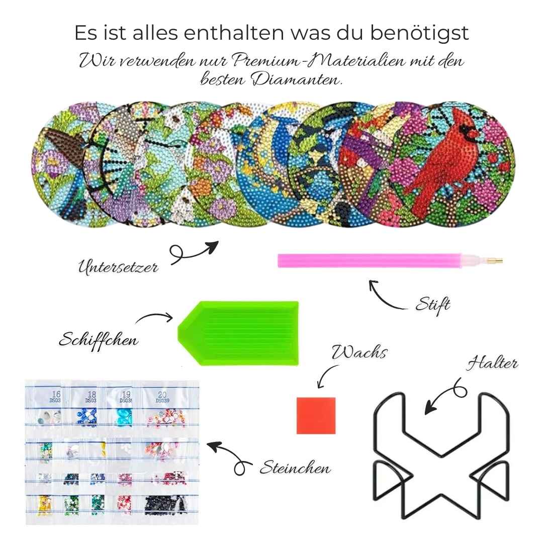 5D Diamond Painting Untersetzer Vögel, Unique-Diamond