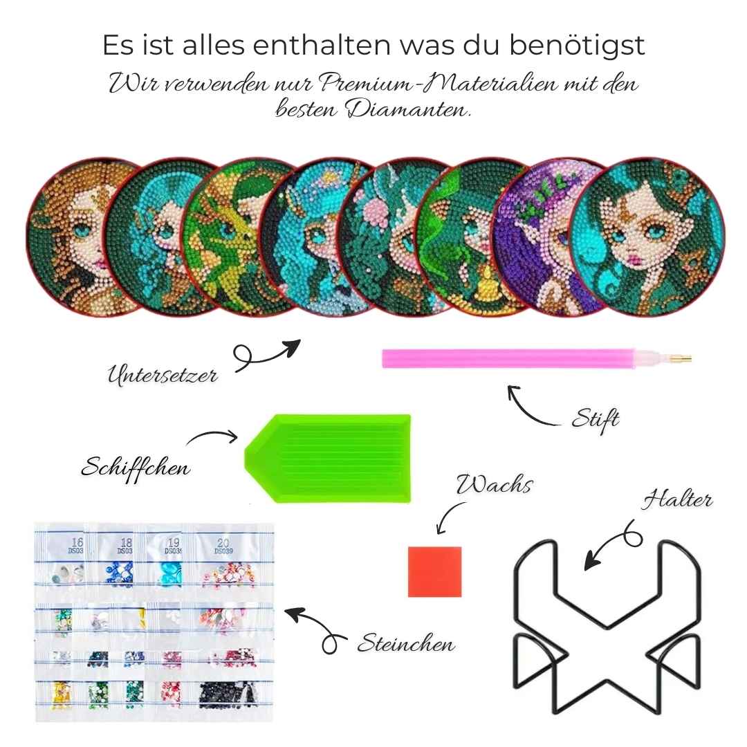 5D Diamond Painting Untersetzer Elfen, Unique-Diamond