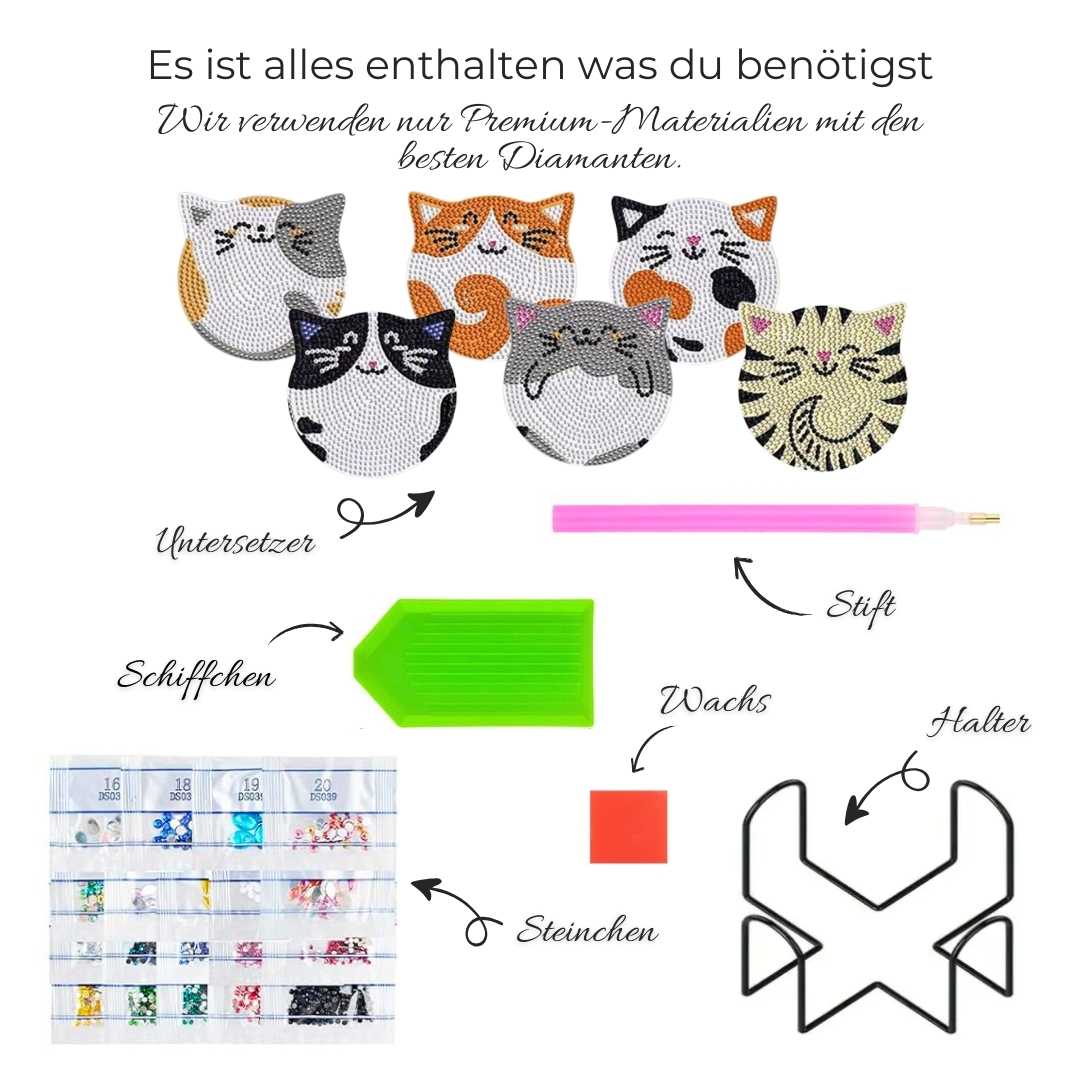 5D Diamond Painting Untersetzer Katzen, Unique-Diamond