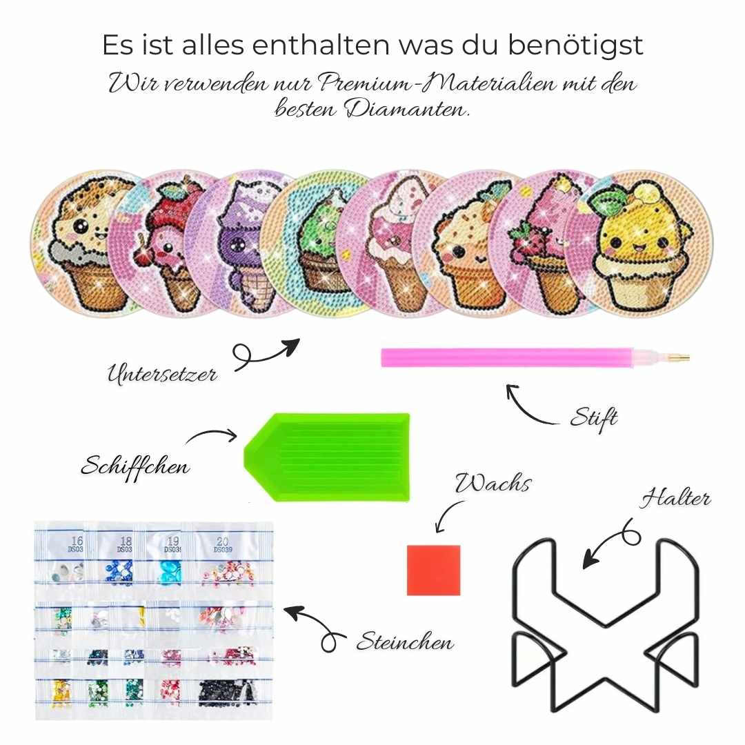 5D Diamond Painting Untersetzer Lustige Eiswaffeln, Unique-Diamond