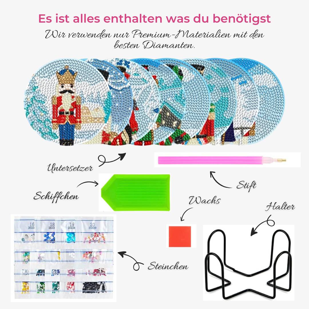 5D Diamond Painting Untersetzer – Weihnachtszauber mit Nussknacker, Unique-Diamond