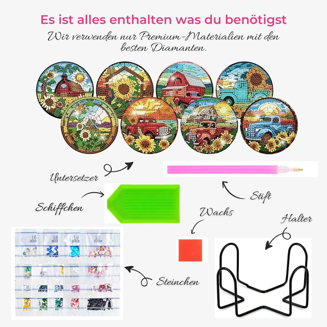 5D Diamond Painting Untersetzer – Landidylle, Unique-Diamond